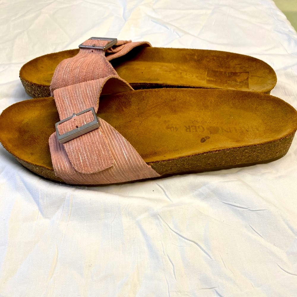 Haflinger Women’s Taupe Pink Shiny Leather Buckle Sandals  Slides Size 40 / US 9